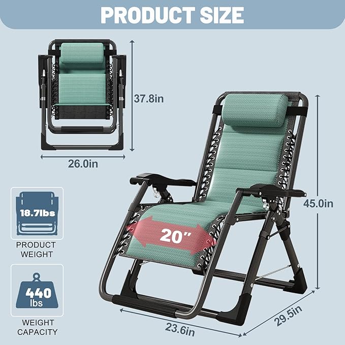 Slsy Zero Gravity Chair, Reclining Lounge Chair with Removable Tray for Indoor and Outdoor - Photo 2