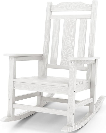 SERWALL Oversized Rocking Chair Outdoor, HDPE Outdoor Rocking Chair, White
