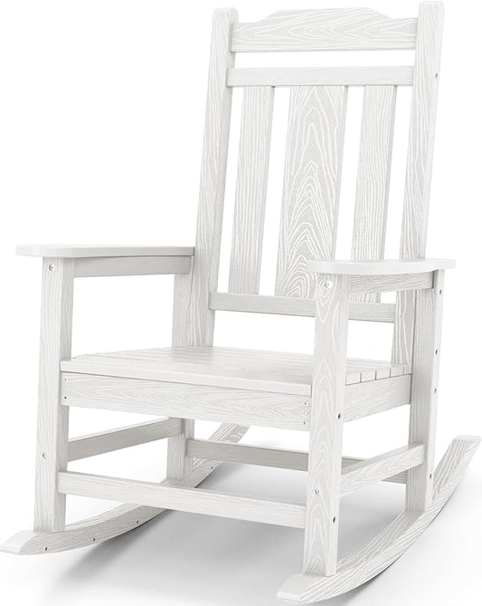 SERWALL Oversized Rocking Chair Outdoor, HDPE Outdoor Rocking Chair, White