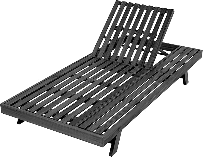 Christopher Knight Home Kayes Chaise Lounge Chair Outdoor, Acacia Wood Poolside Sun Lounger, 79'' Patio Recliner Chair, Adjustable Backrest Single Lounge Sofa for Garden Backyard, Black (Frame Only)