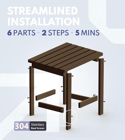 PASAMIC Adirondack Square Outdoor Side Table, HDPE Small Outdoor Table, Patio End Table for Patio, Pool, Backyard, Weather-Resistant (Brown)
