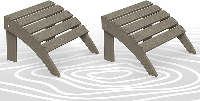 BRIOPAWS Adirondack Ottomans | Folding | Set of 2 | HDPE Plastic | Wood Grain Outdoor Foot Rest | All Weather | Adirondack Chair Footrest | Foot Stool for Deck Porch Patio | 19.7W x 18.5L x 13H Inch