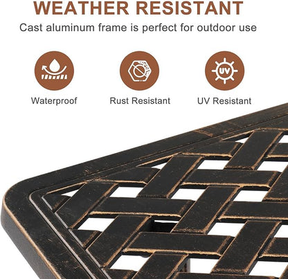 Outdoor Cast Aluminum Side Table End Table,Cast Aluminum Side Table,Anti-Rust Outdoor End Table,Patio Coffee Bistro Table for Indoor,Garden,Porch,Balcony(Square Antique Bronze)