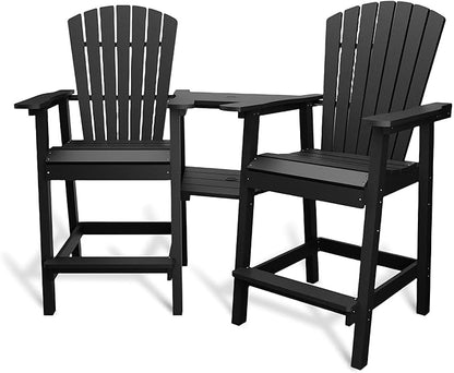 Outdoor Recycled Poly Adirondack Barstools with Connecting Tray, Tall Adirondack Chairs Bar Chairs for Deck, Balcony, Backyard, Patio Bar Stool Chair with High Back Weather Resistant Set of 2
