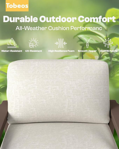 HDPE 5 Piece Patio Furniture Set, Outdoor Couch with Washable Thick Beige Cushions & Coffee Table & Side Table, Outdoor Sectional Furniture for Backyard, Deck, Lawn, Porch (Brown Frame)