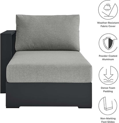 Modway Tahoe Aluminum Outdoor Chaise Lounge Gray with Weather-Resistant Cushions, Modular Left-Facing Patio Lounger for Pool Furniture or Sectional Sofa Set