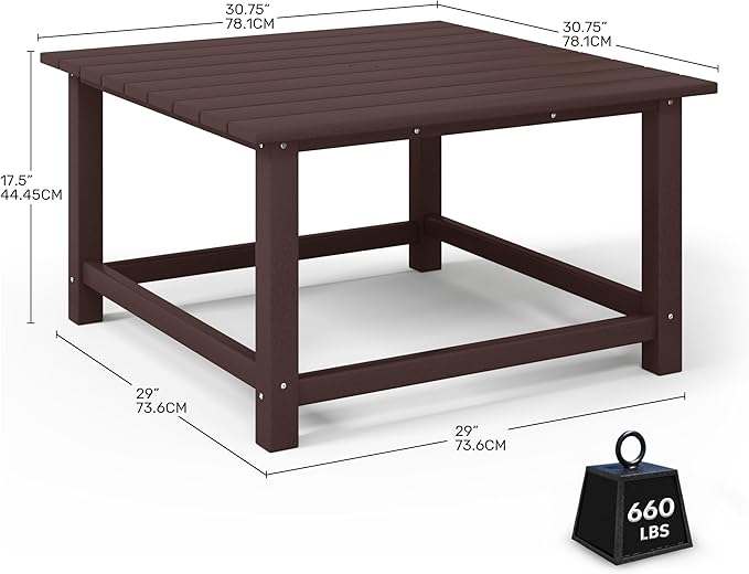 Costaelm Patio Conversation Table, Tatio Accent HDPE Outdoor Weather Resistant, Square Outdoor Porch Balcony Patio Drink Table for Outside, Pool, Backyard, Dark Brown