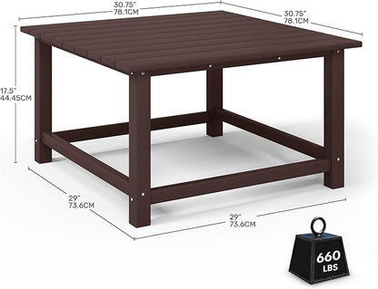 Costaelm Patio Conversation Table, Tatio Accent HDPE Outdoor Weather Resistant, Square Outdoor Porch Balcony Patio Drink Table for Outside, Pool, Backyard, Dark Brown
