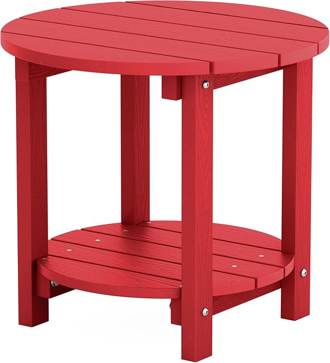 YEFU Adirondack Side Table,18" Double Outdoor Side Table, Poly Lumber end Table, Weather Resistant for Indoor, Patio, Pool, Porch, Backyard-Red
