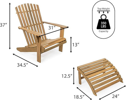 JONATHAN Y ADK1000A Saranac 2-Piece Traditional Rustic Acacia Wood Adirondack Chair with Detachable Ottoman Classic, Coastal, Cottage, Vintage, Farmhouse, Teak Brown
