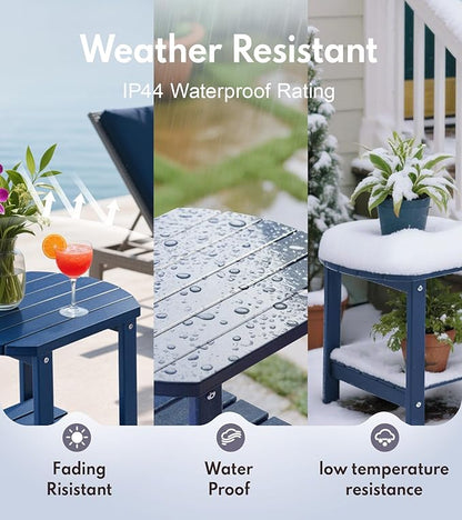 PASAMIC 2-Tier Adirondack Oval Outdoor Side Table, HDPE Small Outdoor Table, Patio End Table for Patio, Backyard, Weather-Resistant (Navy Blue)