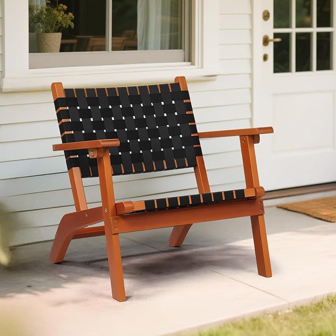 VINGLI Outdoor Armchair, All-Weather Wooden Patio Chair with Waterproof PE Woven Fabric, Adirondack Chair for Garden, Lawn and Poolside (1, Black and Brown)