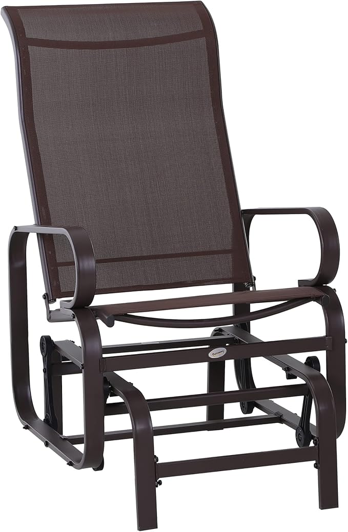 Outsunny Outdoor Glider Chair, Gliders for Outside Patio with Smooth Gliding Mechanism and Lightweight Construction for Backyard, Brown