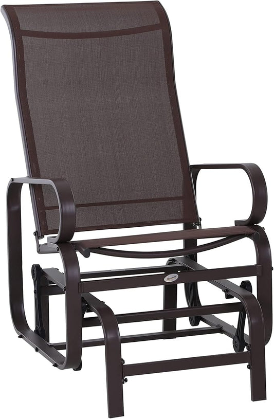 Outsunny Outdoor Glider Chair, Gliders for Outside Patio with Smooth Gliding Mechanism and Lightweight Construction for Backyard, Brown