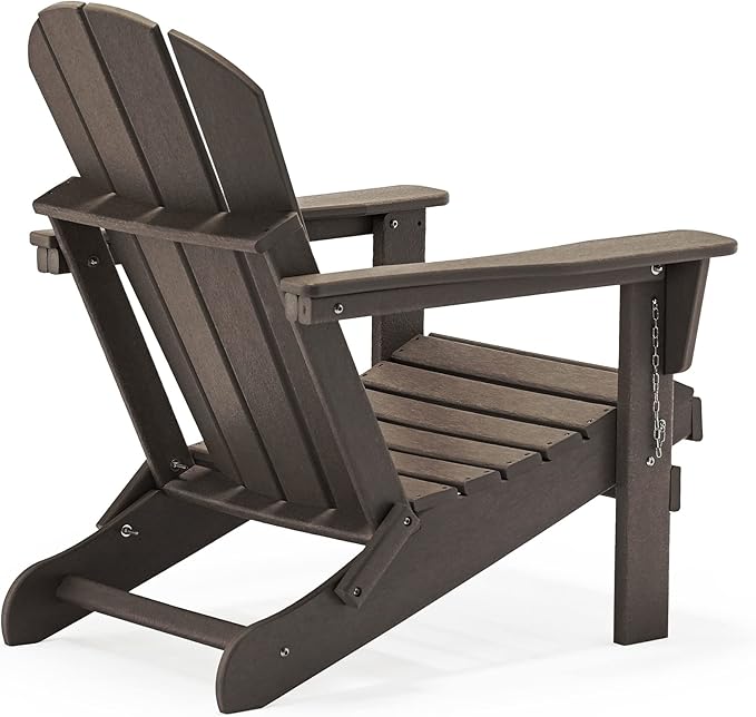 WO Home Furniture 3pc Set - HDPE Poly Adirondack Chair with Ottoman/Footrest and Square Side Table, All Weather and UV Resistant for Outdoor Patio Backyard, Garden, Dark Brown