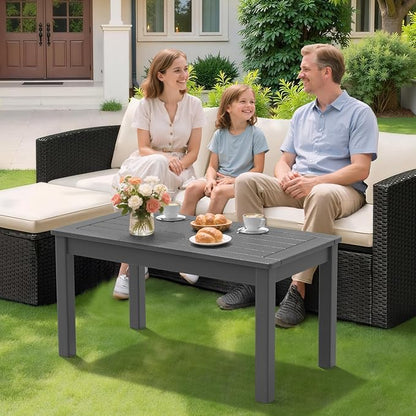 VINGLI Outdoor Coffee Table, HDPE Patio Coffee Table for Outside, All-Weather Rectangle Coffee Table for Deck, Garden, Balcony, Porch, Indoor & Outdoor Use (Gray)