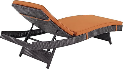 Modway Convene Wicker Rattan Outdoor Patio Chaise Lounge Chair in Espresso Orange