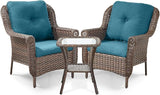 3 Piece Patio Brown Wicker Chairs with Side Table - Outdoor High Back Heavy Duty All-Weather Lawn Dining Rattan Chair - Photo 1