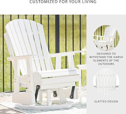 Signature Design by Ashley Hyland Wave Outdoor Casual Swivel Glider Adirondack Chair with 360-Degree Swivel, Weather Resistant HDPE, 18" Seat Height, White