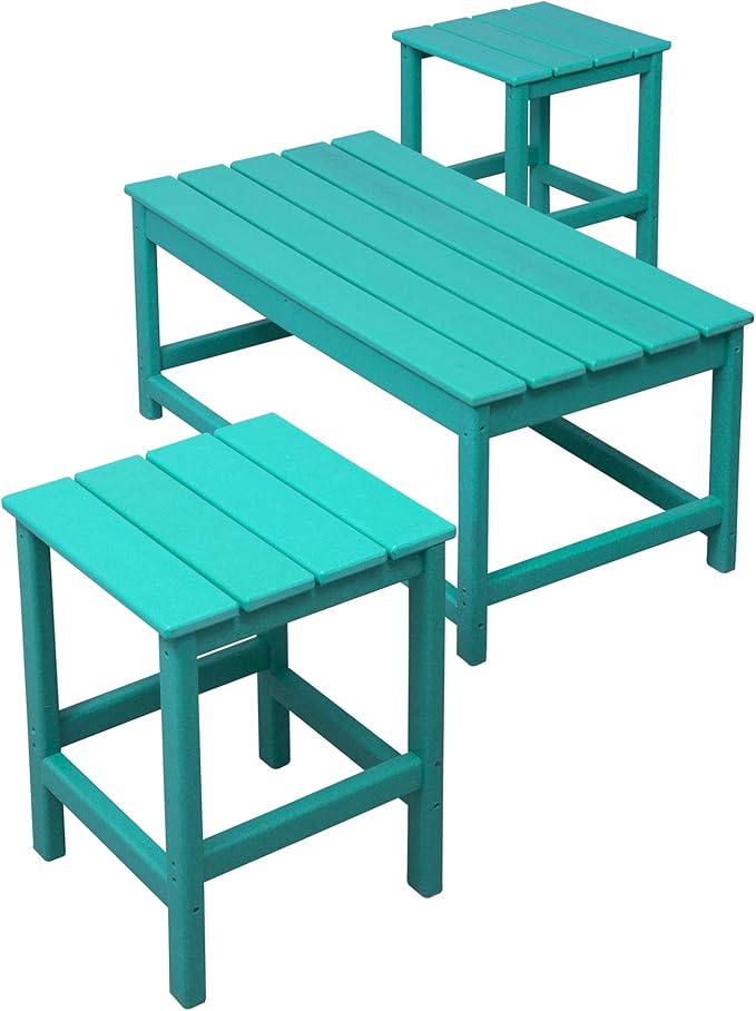WestinTrends Malibu 3-Piece Set Outdoor Coffee and Side Table for Adirondack Chair, Turquoise