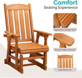 VINGLI Wooden Patio Glider, Heavy Duty 600 LBS Outdoor Glider with Cup Holders - Photo 5