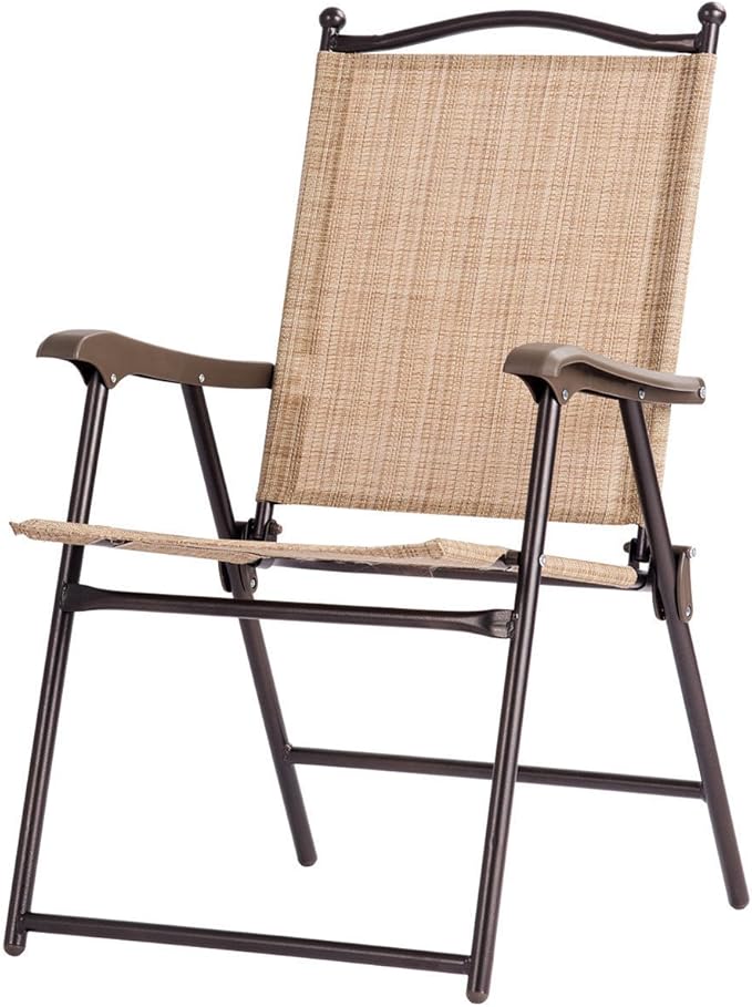 Giantex Set of 2 Patio Folding Chairs, Outdoor Patio Dining Chairs w/Armrest, Sling Back, Metal Frame - Photo 7