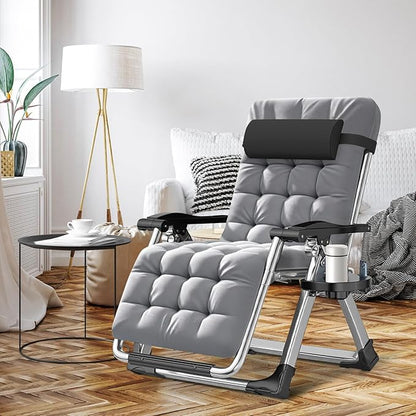 ABORON Zero Gravity Chair,Premium Outdoor Lawn Folding Lounge Chairs,Sturdy Adjustable Reclining Patio Chairs with Removable Cushion,Headrest & Tray