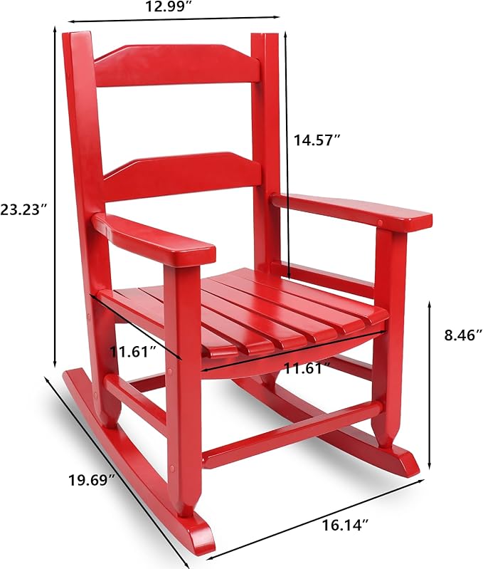 Toddler Rocking Chair Kids Wooden Indoor for Comfy Recliner Rocker for Baby Ages 3-6 Outdoor Lounge Children Playroom Anti-Tip Design Safe & Sturdy Red