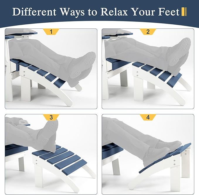 BPS Adirondack Ottoman, HDPE Plastic Outdoor Footrest, All Weather Foot Stool for Adirondack Chair, Outdoor Foot Rest for Patio,Backyard, Lawn, Fire Pits