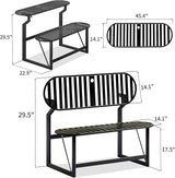 Convertible Bench, 2 in 1 Carbon Steel Picnic Table, Transforming Interchangeable Outdoor Table with Umbrella Hole - Photo 2