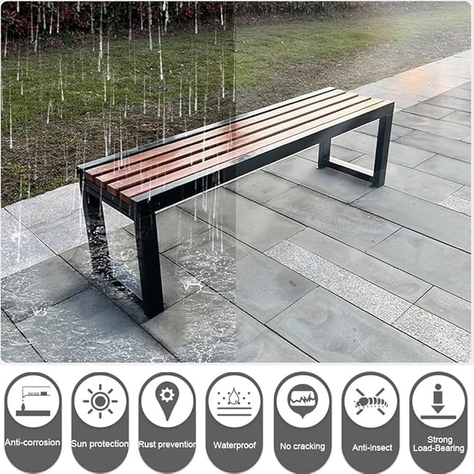 Park Bench All-Weather Outdoor Benches Metal Frame Wooden Seating Garden Bench 860 lbs Capacity 2-3 Person Chair Furniture for Patio, Balconies, Lawn, Yard, Schools(Blue,70.8inch)