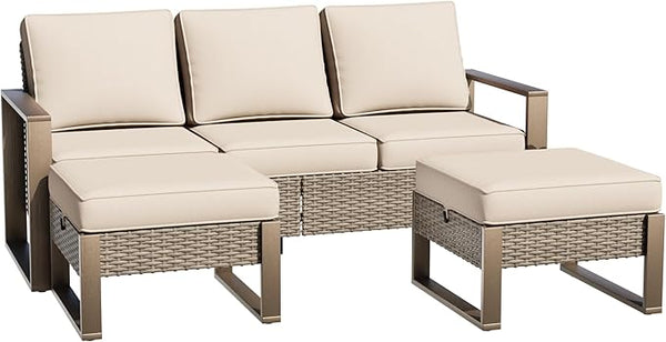 Wicker Patio 75" Sofa Set with Two Ottomans - Photo 1