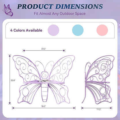 36 Inch Outdoor Bench, Cute Garden Bench with Metal Frame, Weatherproof Butterfly Front Porch Benches for Lawn, Garden, Yard, Balcony, Purple
