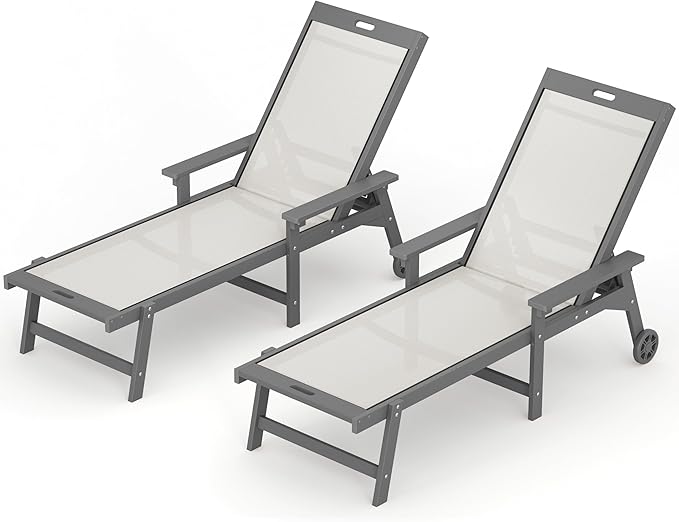 LUE BONA Chaise Lounge Chair Outdoor Set of 4, HDPS and HDPE Wicker Chaise Lounger with 5 Positions - Photo 1
