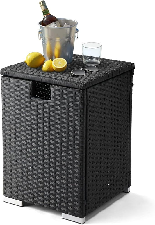 Outdoor Wicker Side Table with Storage Space, Square PE Rattan End Table for Patio Garden Poolside Deck