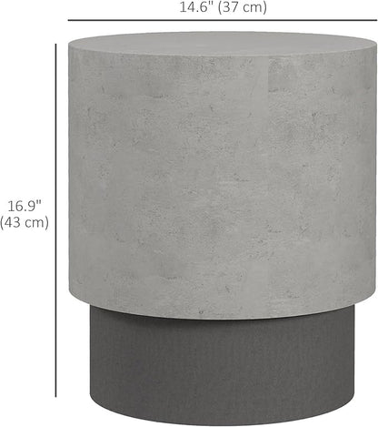 HOMCOM Concrete Finish End Table, Round Side Table with 4 Adjustable Feet, Lightweight for Indoor, Outdoor, Gray