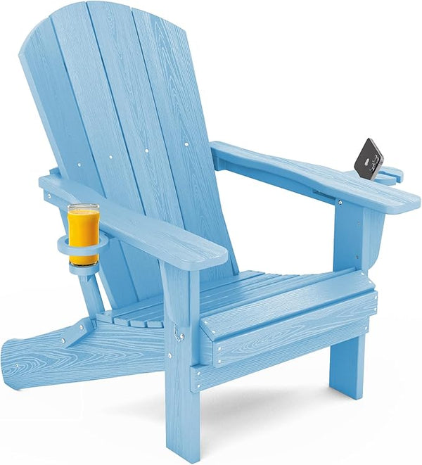 SERWALL Adirondack Chair with Cup Holders - Composite Adirondack Chairs HDPE Outdoor Chairs All Weather Use- Light Blue - Photo 1