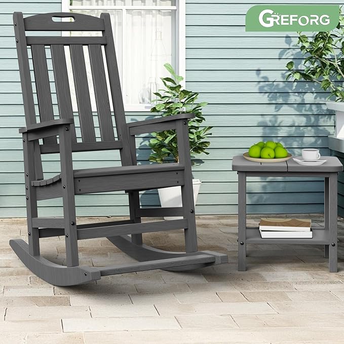 Patio Side Table, Small Rectangular HDPE Adirondack End Table for Outdoor Use in Pool, Garden, Lawn, Backyard,Grey