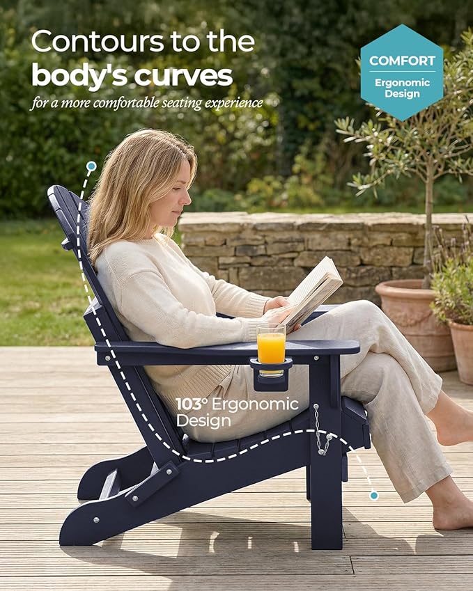 Ciokea Folding Adirondack Chair Wood Texture, Patio Adirondack Chair Weather Resistant - Photo 5