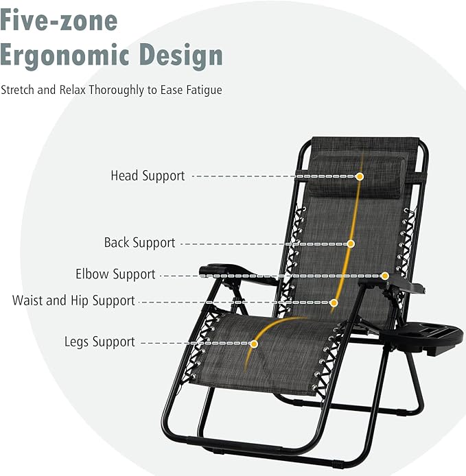 Tangkula Zero Gravity Chair, Folding Patio Lounge Chair Adjustable Outdoor Recliner with Cup Holder - Photo 9