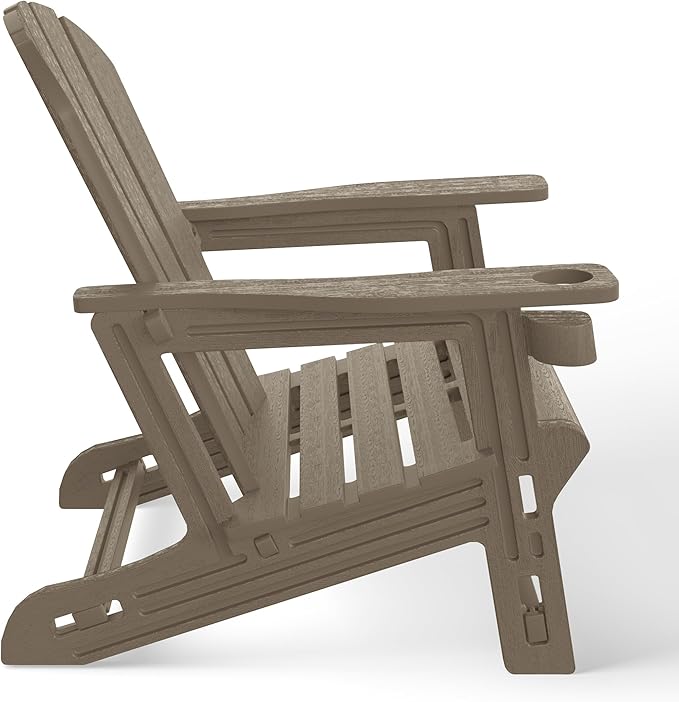 WestinTrends Tool-Free Assembly Outdoor Patio HDPE Plastic Adirondack Chair with Cup Holder, Weathered Wood