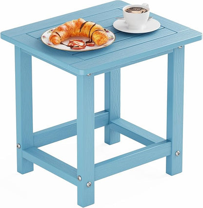 YEFU Outdoor Side Table for Patio: 16" HIPS Weather - Resistant Adirondack Tables - Waterproof Small Square End Tables for Backyard Pool Porch Balcony - Indoor Outdoor Durable Table Blue