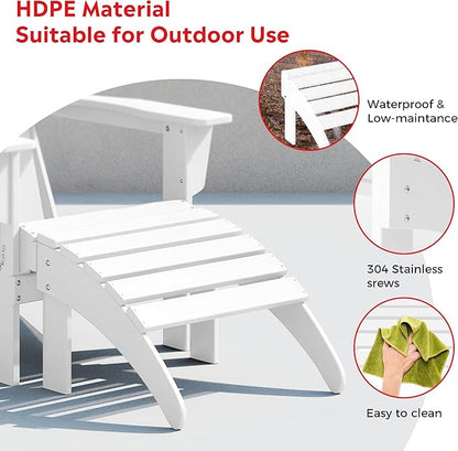 Costaelm Adirondack Chair Footrest Foldable Ottoman, Folding Ottoman Outdoor Foot Rest for Patio Waterproof, Adirondack Ottoman Outdoor, White