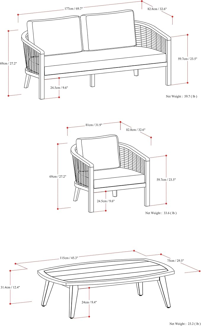 SIMPLIHOME Parkside SOLID ACACIA WOOD 70 inch Wide Rectangle Contemporary 4 Piece Outdoor Conversation Set in Natural - Photo 3