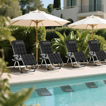Zero Gravity Chair, Portable Outdoor Chair, Reclining Patio Lounge Chair with Adjustable Pillow and Cup Holder Trays for Outdoor, Patio, Beach, Camping, Garden, Poolside, Black