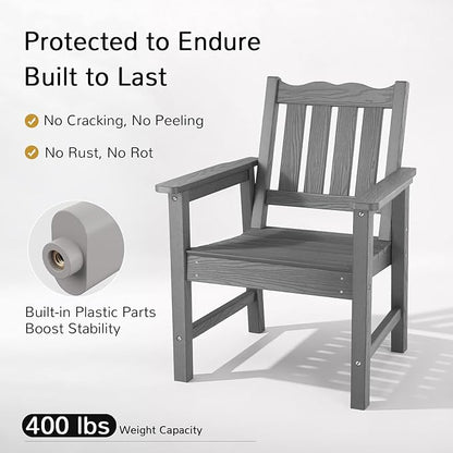 Stoog Outdoor Chairs Set of 2, All-Weather HIPS Patio Dining Chairs with Curved Backrest, 400 lbs Support Garden Chairs, Grey