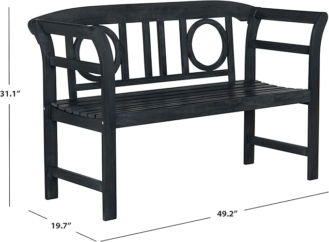 Safavieh PAT6743K Outdoor Collection Moorpark Grey 2 Seat Bench, Dark Slate Gray