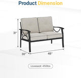 RoyalCraft Patio Loveseat, All-Weather Outdoor 2 Seats Sofa Couch, Black Metal Furniture with Gray Cushions - Photo 2