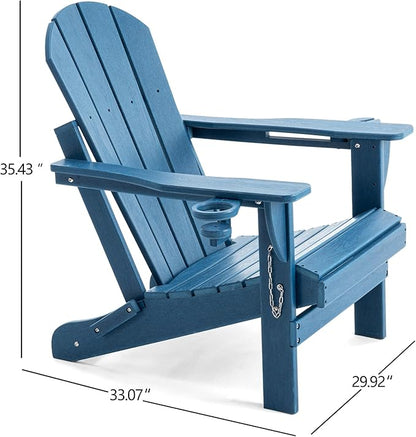 Folding Outdoor Adirondack Chairs Set of 1 with HDPE Side Tables-Plastic Weather Resistant Patio Chairs with Small Outdoor Side Tables 2 Storage for Patio,Fire Pit, Garden and Backyard