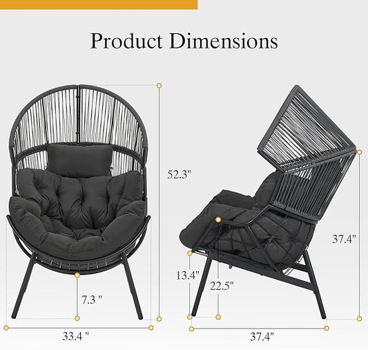 ONBRILL Egg Chair for Outdoor & Indoor, Patio Wicker Chair with Thick Cushion, Oversized Rattan Chairs for Balcony, Porch & Backyard, 550 LBS Heavy Duty & Comfy Basket Chairs for Living Room, Bedroom